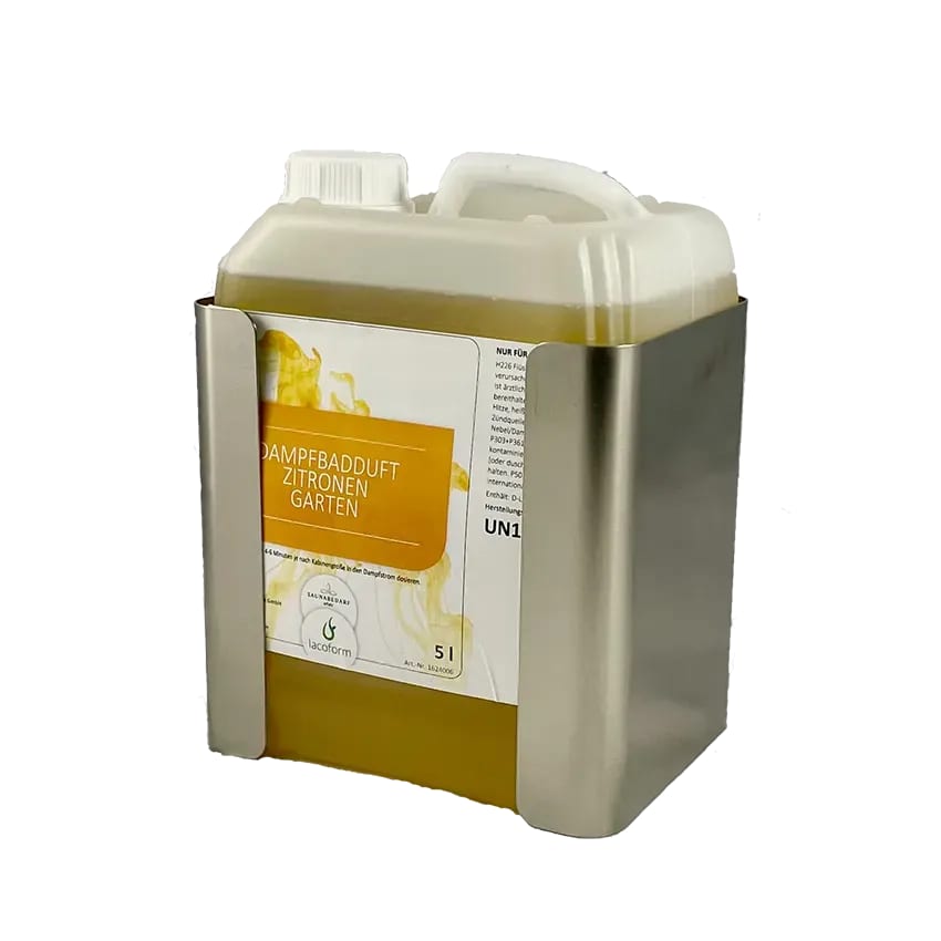Edelstahl-Wandhalter mit 5-Liter-Kanister Dampfbadduft